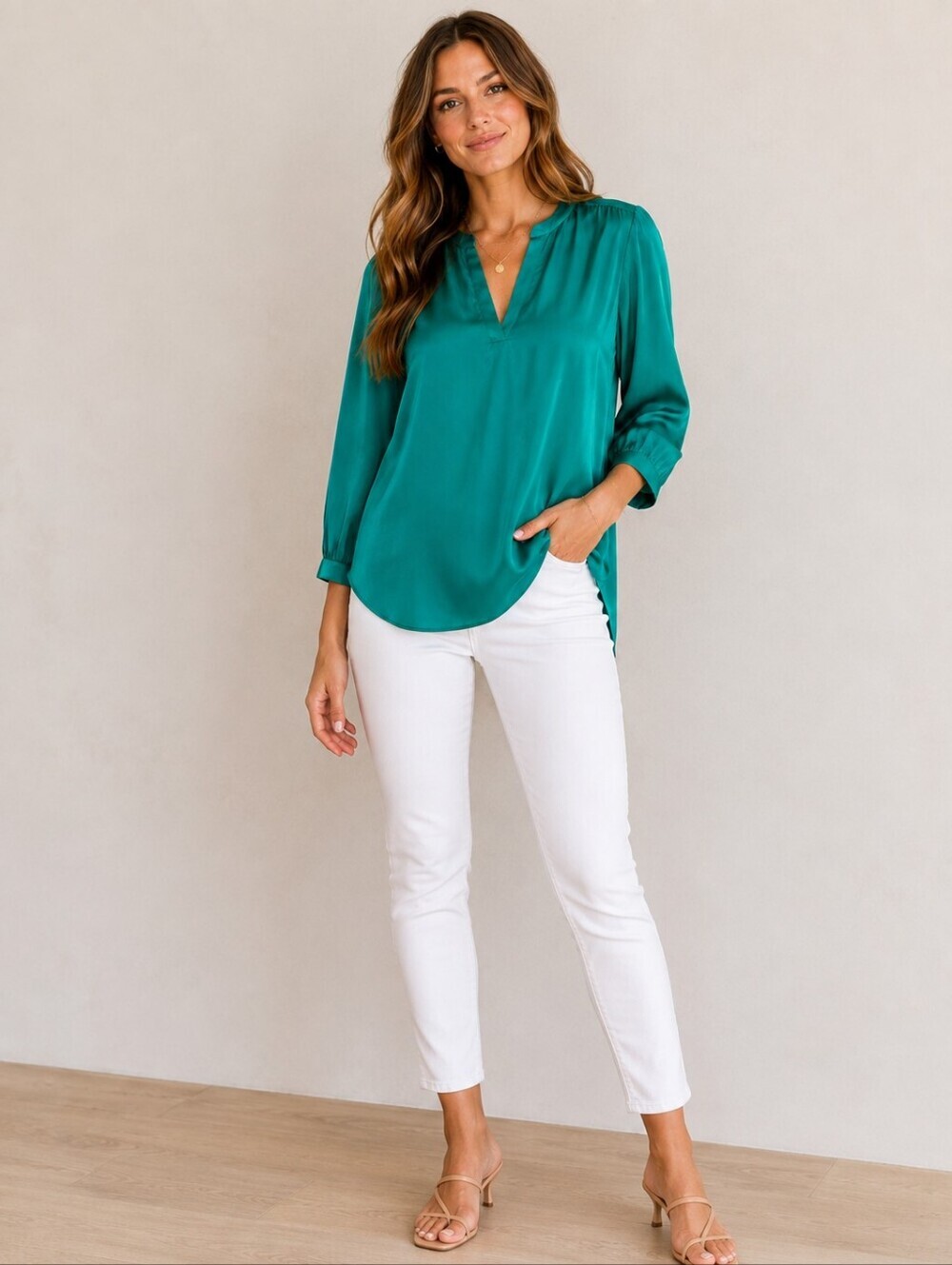 ❤️ AMANDA UPRICHARD GREEN SILK TUNIC TOP / BLOUSE, XS